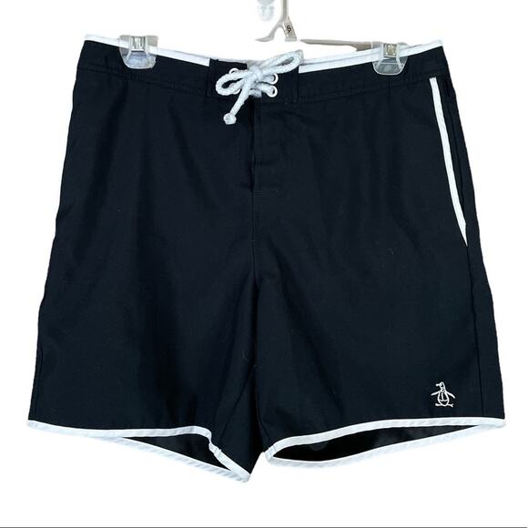 Original Penguin Black Board Shorts Swim Trunks Mesh Lined Size 29 - Picture 1 of 8